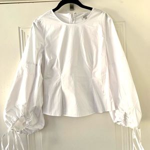 White Cotton Fitted Short Poet Top Back Invisible Zipper Size S